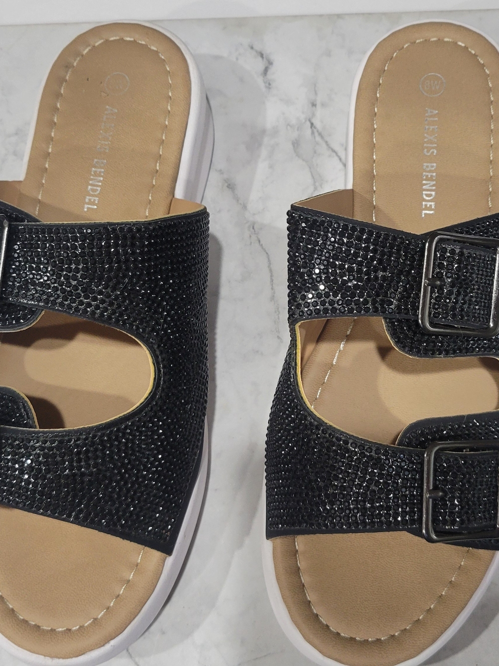 Black Embellished Slide Sandals